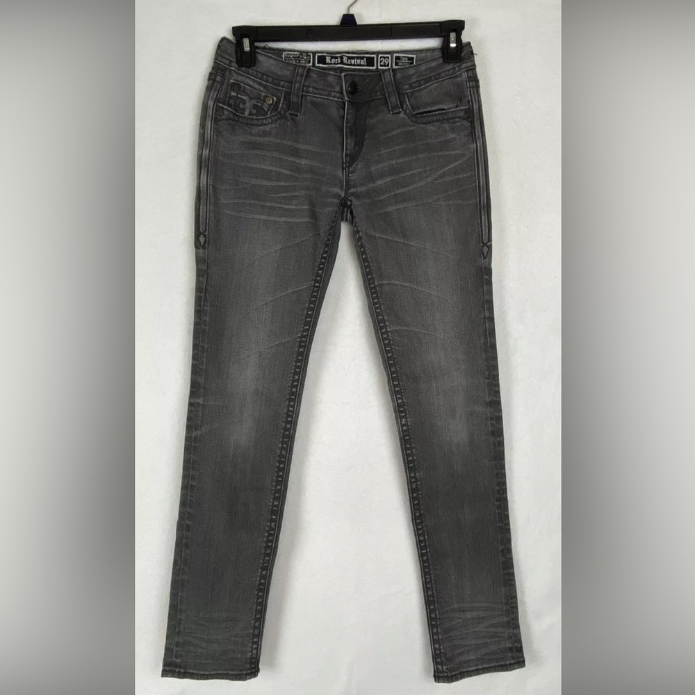 Rock Revival Women's Tara Skinny Gray Wash Low Rise Jeans Size 29x32